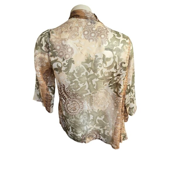 Paisley Kimono Shawl Cardigan Wrap Brown and Green and Gold OS  JJ4028 - Picture 6 of 9